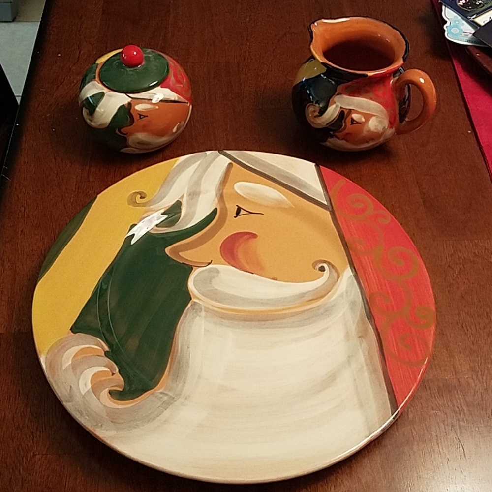 Zrike Jolly St. Nick plate, sugar bowl & creamer